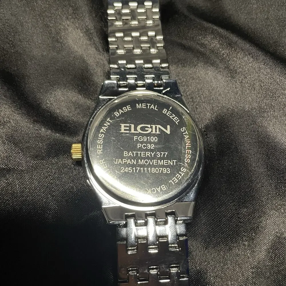 Elgin Men’s Quartz Dress Watch Date Two-Tone SS Bracelet Gold Silver Dial 47mm